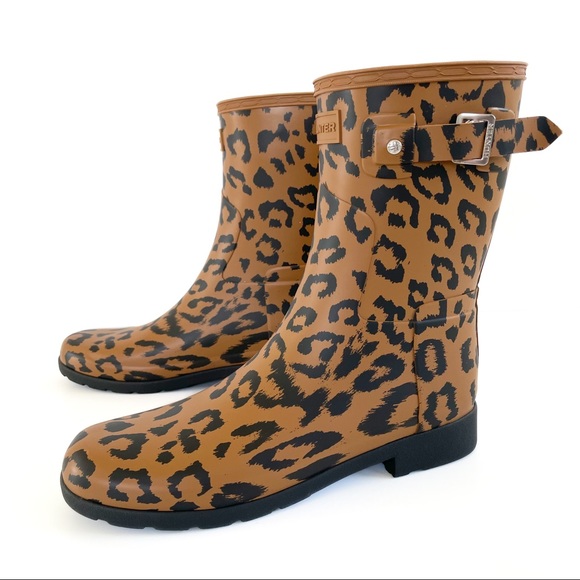 Hunter Original Leopard Print Refined Short Rain Boots in Size 10 - Picture 15 of 16